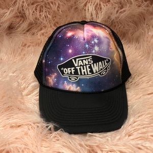 Vans “OFF THE WALL” Galaxy and black trucker hat.